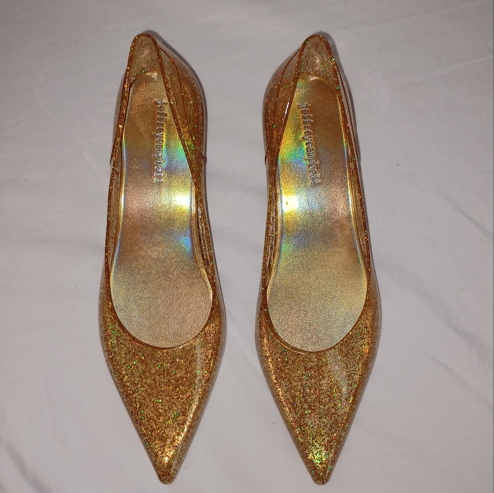Jeffrey Campbell Festive Milleni Jelly Kitten Heel, Gold Glitter, No Box - Picture 5 of 9
